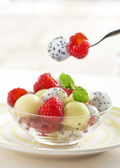 dragonfruit raspberry and melon dessert