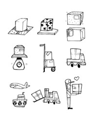 Hand drawn icons related to delivery