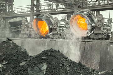Hot steel pouring in steel plant
