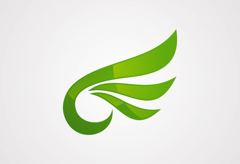 Green leaf wings logo vector