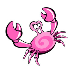 Cartoon pink crab crawling forward