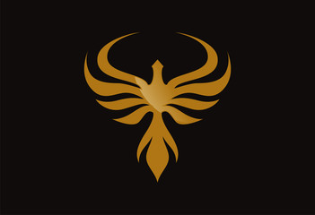 Gold bird logo vector wings silhouette