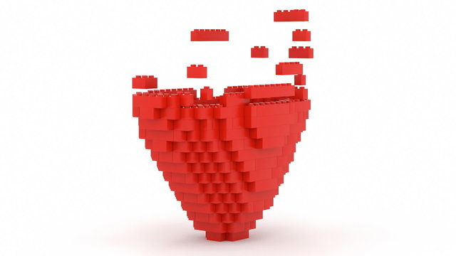 Toy bricks building heart shape and Ilove you message
