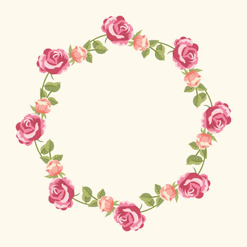 Romantic background with wreath of roses