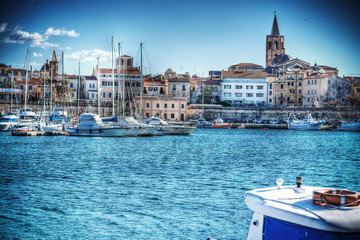 Alghero harbor on a clear spring day in hdr
