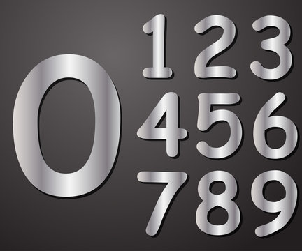 Digits in silver from 0 to 9, vector illustration