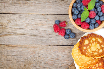 Pancakes with raspberry and blueberry