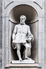 Statue of Benvenuto Cellini in Uffizi Alley in Florence, Italy