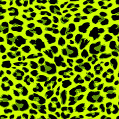Leopard seamless pattern design in trendy green color, vector