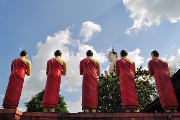 Buddhist Disciple statues at a temple in Sri Lanka