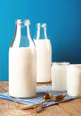 Assortment of diary products for breakfast (homemade yogurt and