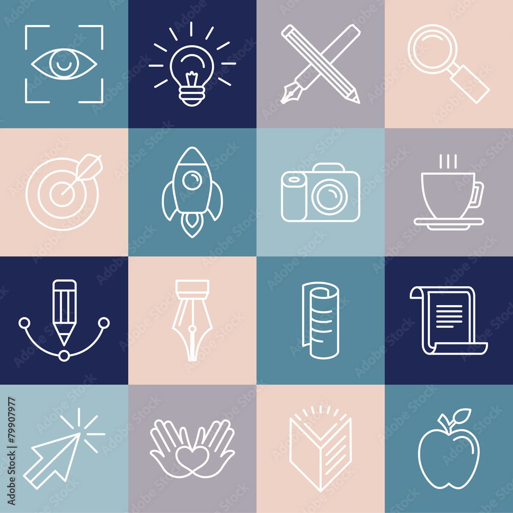 Poster Vector graphic designer icons and badges in linear style