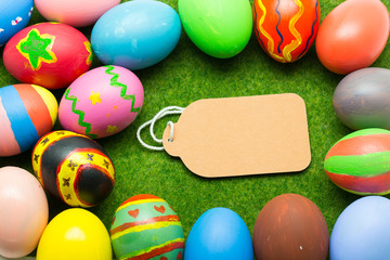 Easter eggs on green grass