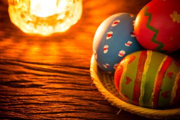 Easter eggs on basket