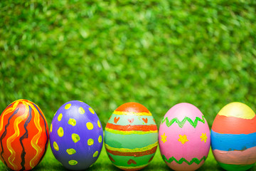 Easter eggs on green grass