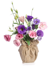 beautiful bouquet of  eustome flowers in flowerpot