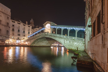 The beautiful night view of the famous Grand Canal in Venice, It