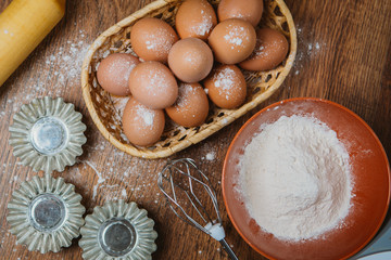 Baking cake - dough  recipe ingredients eggs, flour, sugar