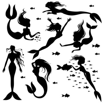 Set silhouette mermaids