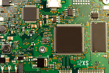 Closeup of electronic circuit board with processor