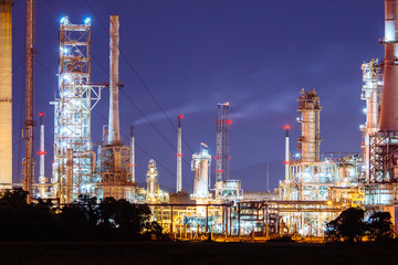 petrochemical oil refinery plant at night