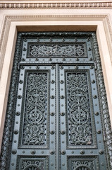 Huge double cast iron doors of St. George's Hall, Liverpool.