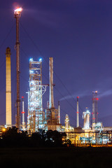 petrochemical oil refinery plant at night