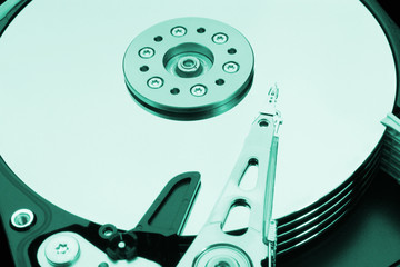 HDD - A green Hard Disk Drive is open