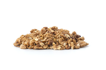A handful of walnuts on a white background..