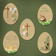 Set vintage Easter with eggs of old paper.