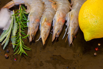 border of raw prawns