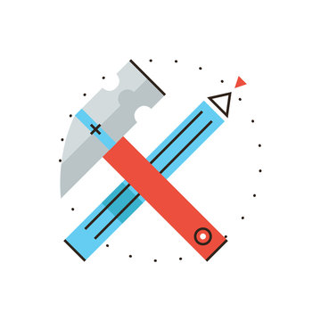 Construction tools flat line icon concept
