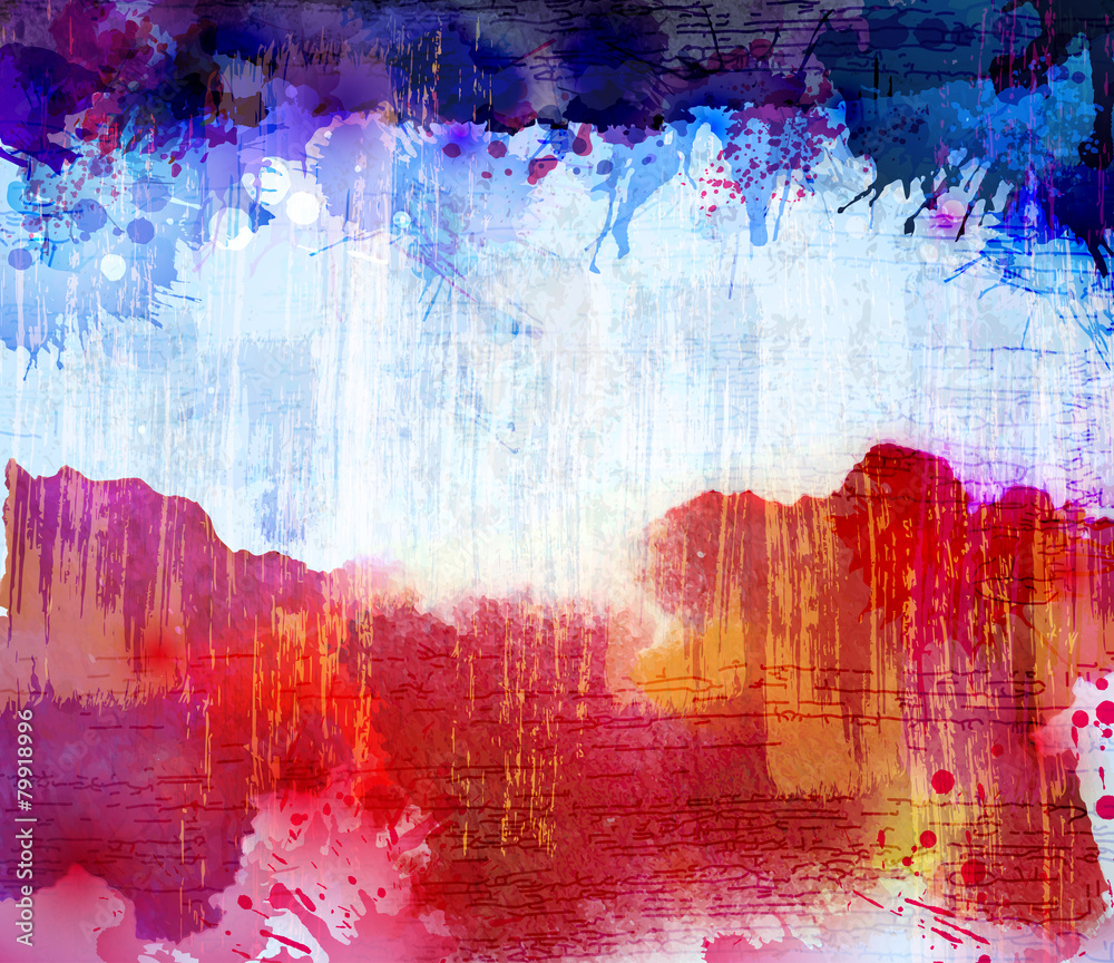 Poster red and blue watercolor background. vector blob