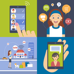 Young girl consulted with her mother as a convenient pay