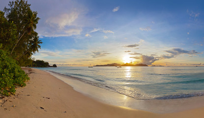 Sunset on tropical beach - Seychelles