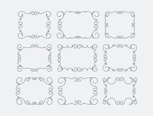 Set of 9 rich decorated calligraphic outlined stroke frames.