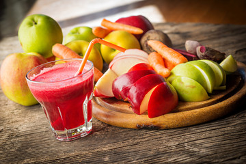 Fresh juice,Healthy drink on wood