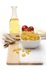Italian pasta, macaroni with cherry tomatoes and olive oil