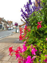 town street with flowers in England