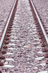 Naklejka premium Close up on part of railroad track from top view