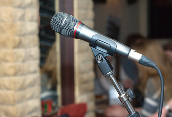 Vocal microphone indoor side view close up
