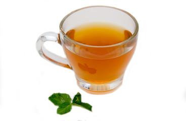 Tea with mint on a white background
