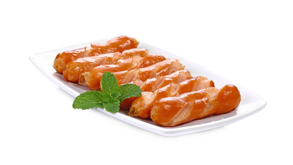 fried sausages Isolated on a white background