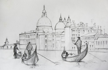 Fototapeta premium Painting of Venice Italy, painted by pencil