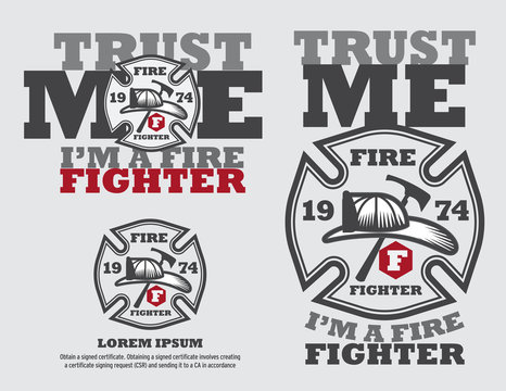 Fire Fighter Logo Design Vector Template And Typrograpic Design