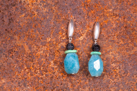 Close up of chalcedony earrings
