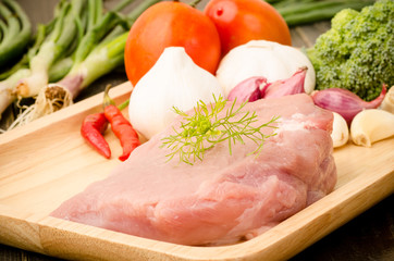 Raw pork with vegetable for cooking