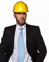 Male in a suit with hard hat