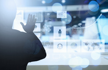 businessman hand working with new modern computer and business s