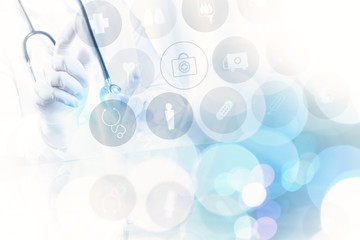 Medicine doctor hand working with modern computer interface as m